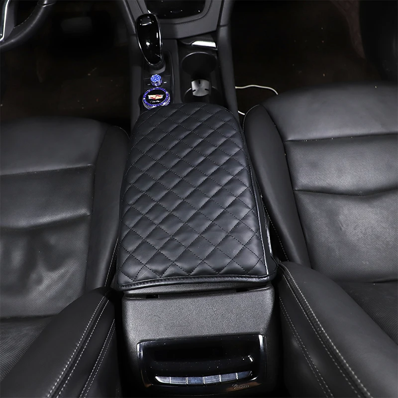 

Suetlcoity For Cadillac XT6 Leather Black Car Center Console Armrest Box Cover Mat Trim Interior Car Accessories