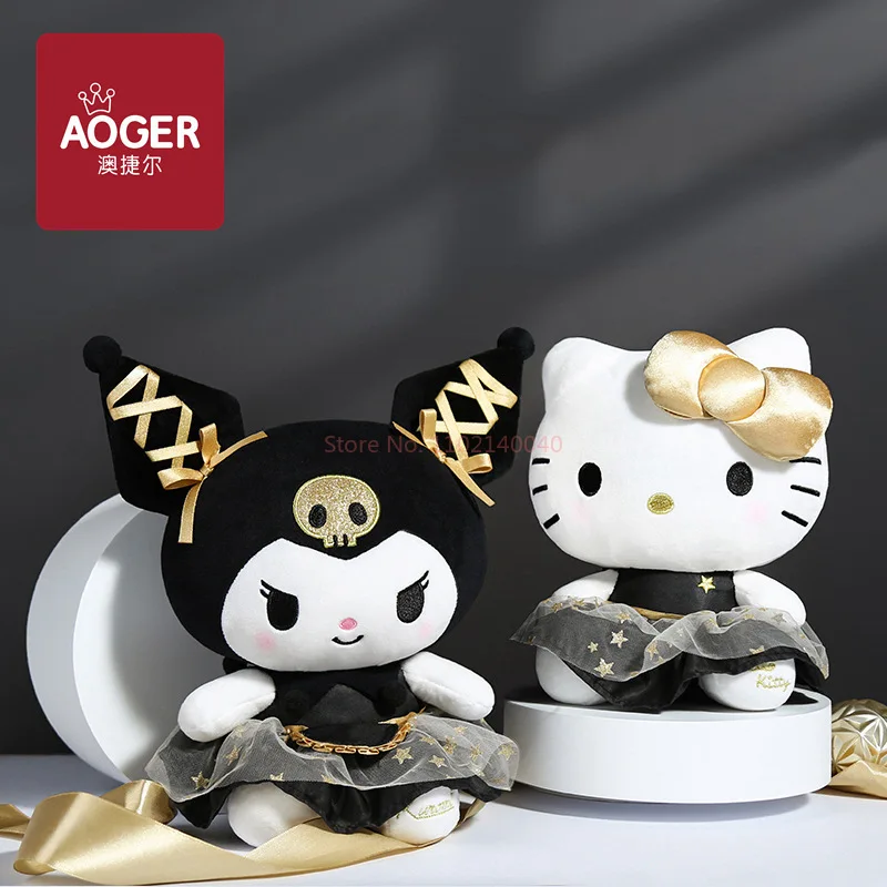 Sanrio-muñeco de peluche de Hello Kitty para niños, muñeco de boda de Oro Negro genuino, decoración de habitación de dibujos animados, mochila colgante, juguete de regalo para niños