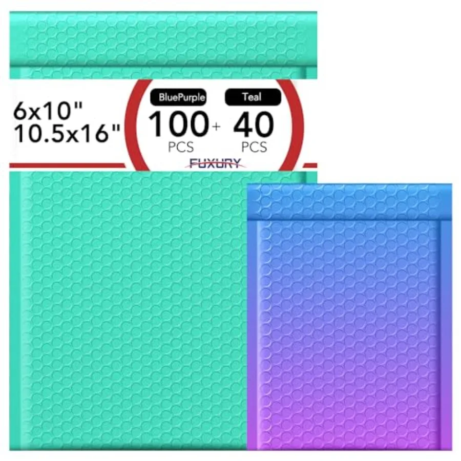 

140pc Bubble Mailers 100Pack 6x10 Padded Envelopes Blue/Purple + 10.5x16 40Pack Bubble Mailers Teal Self-Seal Waterproof Mailin