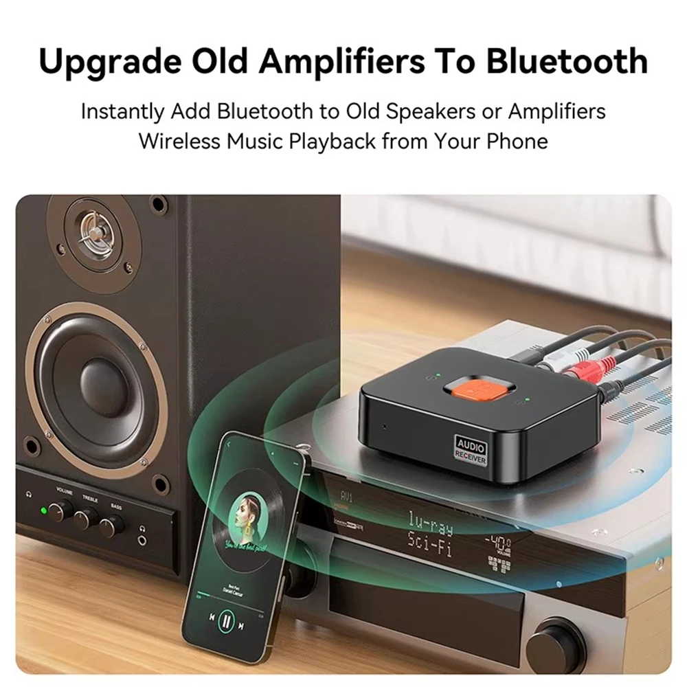 Bluetooth 6.0 Receiver 3.5mm AUX Jack RCA Wireless Adapter Built-in Mic Stereo Music Wireless Adapter For Home Speaker/Amplifier