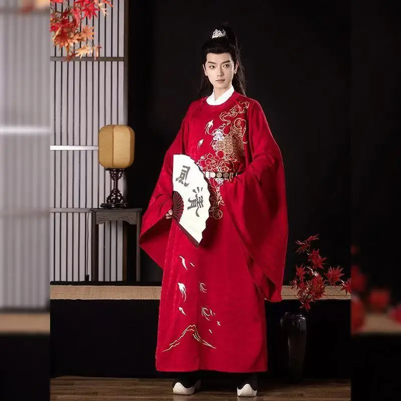 

Original Embroidery Hanfu Men Women Traditional Chinese Dress Tang Dynasty Round Neck Robe Festive Carnival Cosplay Costume Male