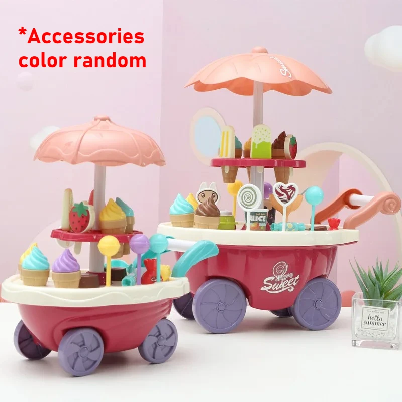 

Ice Cream Toys Candy Cart Kids Play House Toys with Ice Cream Lollipop Music Rotatable Pretend Play Gift for Toddler Boys Girls