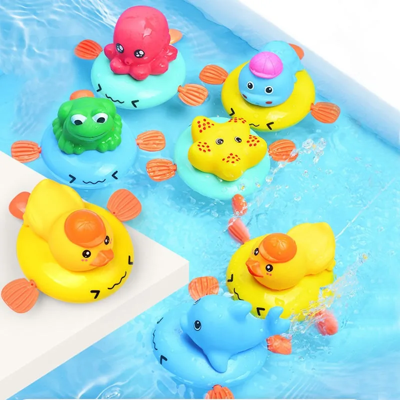 2024  New 1PCS Cute Cartoon Bath Toys Classic Water Toy Back Rowing Boat Baby Bathing Swim Duck Chain Clockwork Toy for Children