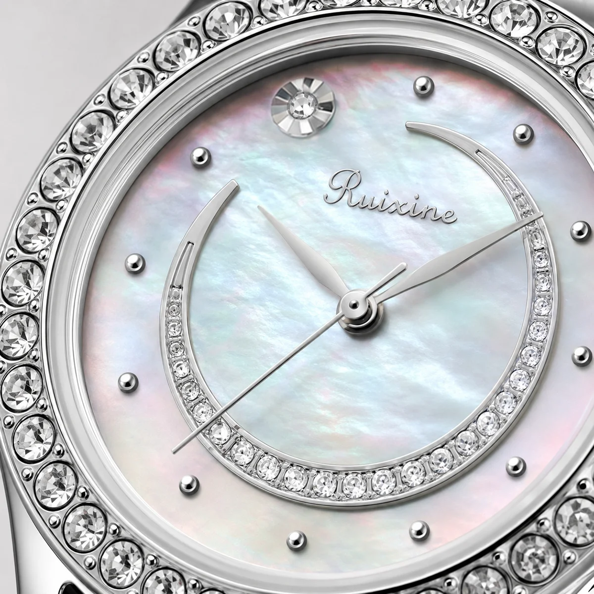RUIXINE Ladies Watch Fashion Simple Quartz Wristwatch Waterproof Leather Strap Watches For Woman Diamond Bezel Watch
