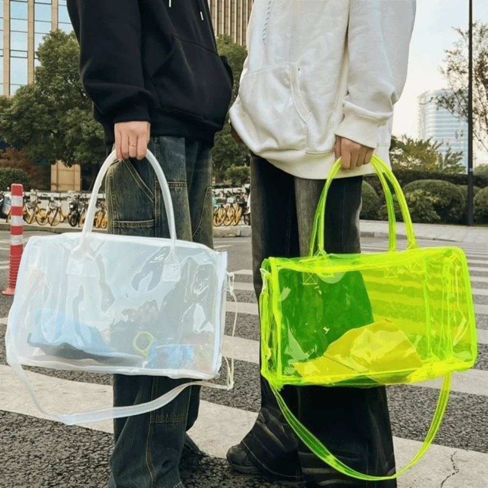 Large Capacity Transparent Crossbody Bag Waterproof Lightweight Toiletries Handbag PVC Oversized Washing Storage Bag Travel Use