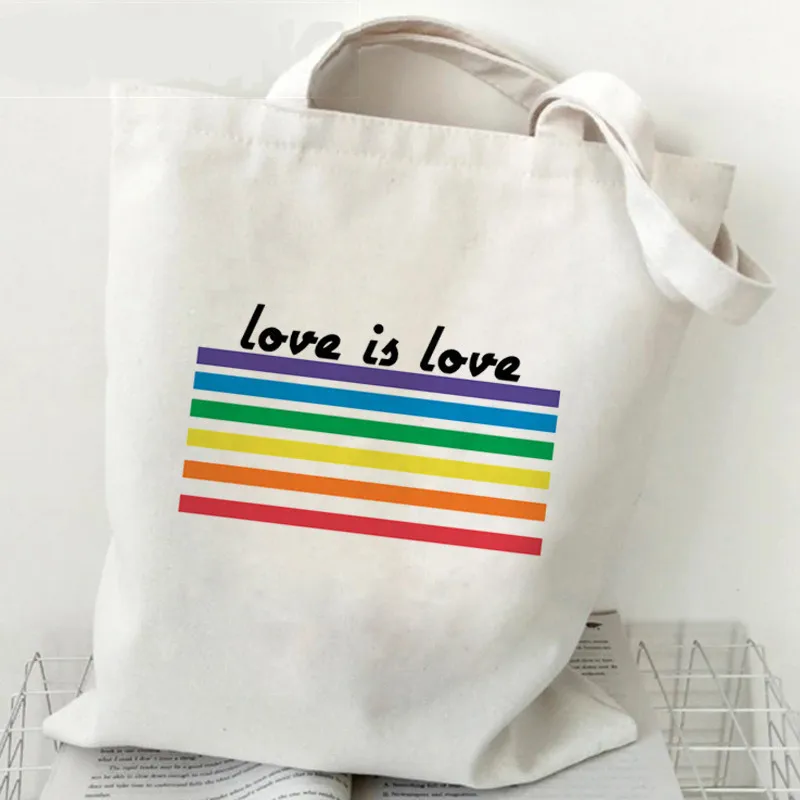 حمل حقيبة Lgbt فخر قوس قزح حقيبة تسوق ايكو حقيبة تسوق بولسا قماش حقيبة بقالة Reciclaje المرأة كيس كاباس مخصص