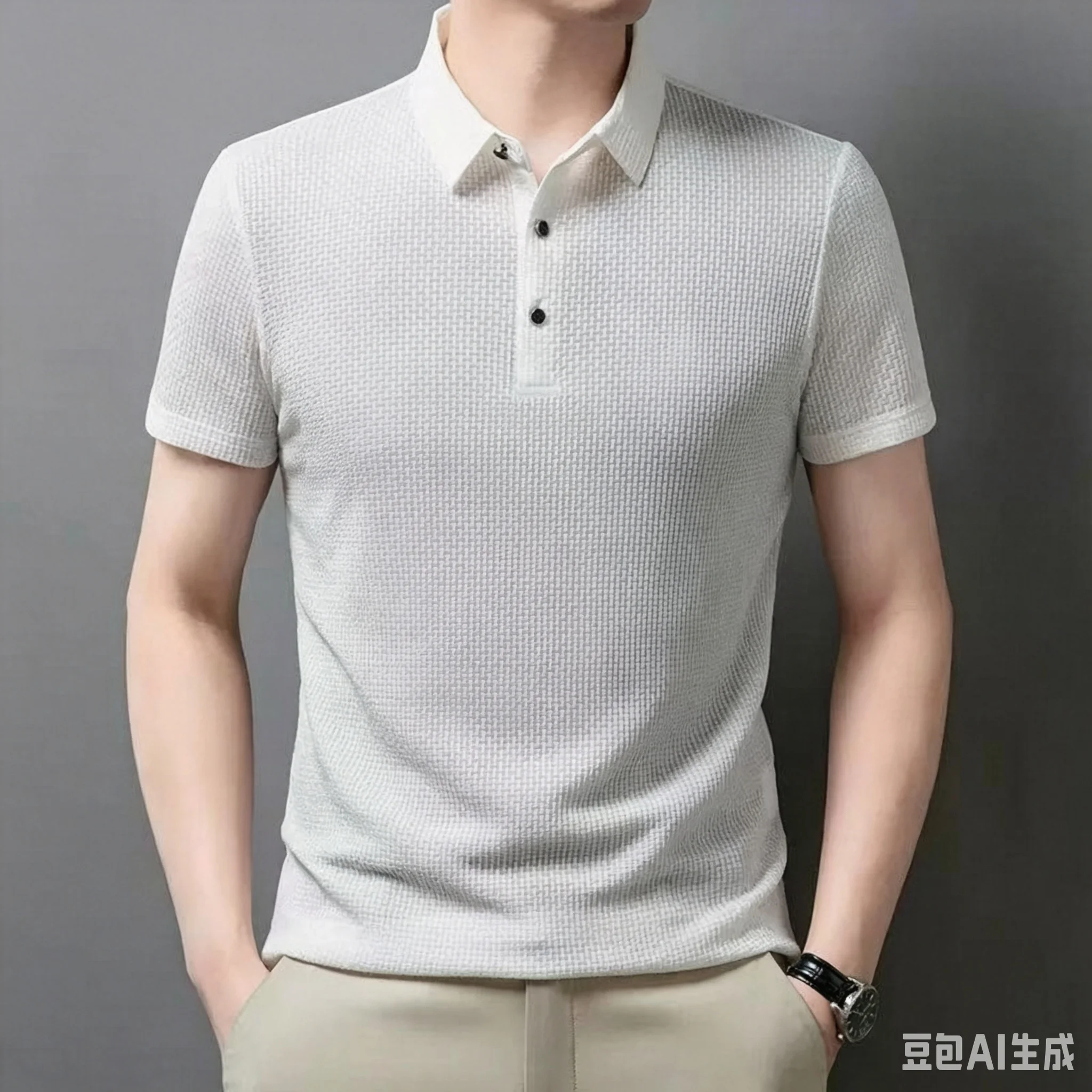 Men's Premium Polo Shirt Business Casual Silky Smooth Wrinkle-Free Short Sleeve Top Office Work Essential Elegant Daily Wear