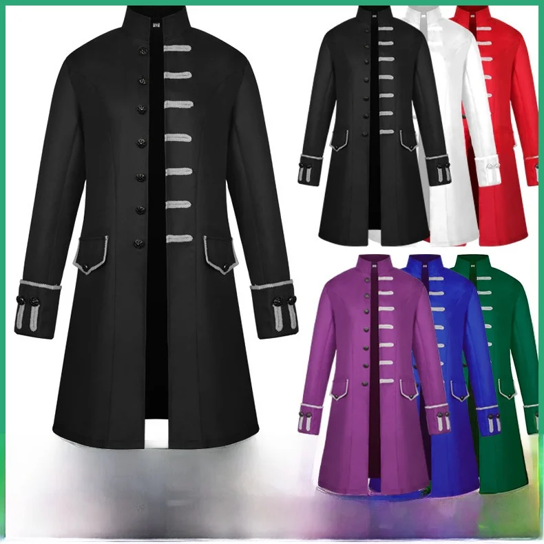 Men's Fashionable Pure Color Steam Punk Style Coat Retro Uniform Medieval Clothing Male Model Spring Season Chinese Production