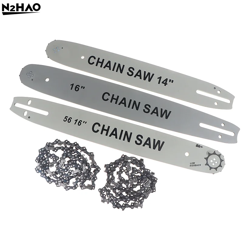 1 jeu de 65 maillons d'entraînement en acier au manganèse, barre de guidage de chaîne de tronçonneuse, chaîne de tronçonneuse, chaîne de pas de 3/8 pouces, dos bas pour outil de menuiserie artisan