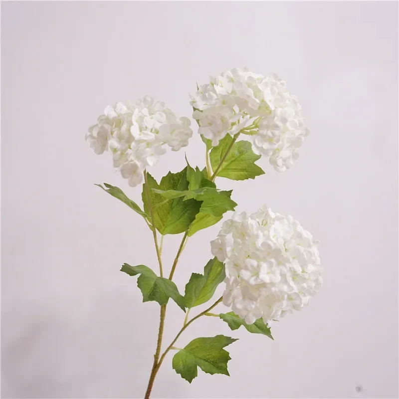 4Pcs/lot Faux 3head Snowball Real Touch Hydrangea Artificial Flowers Wedding Backdrop Flower Arrangement Home Party Decor Floral