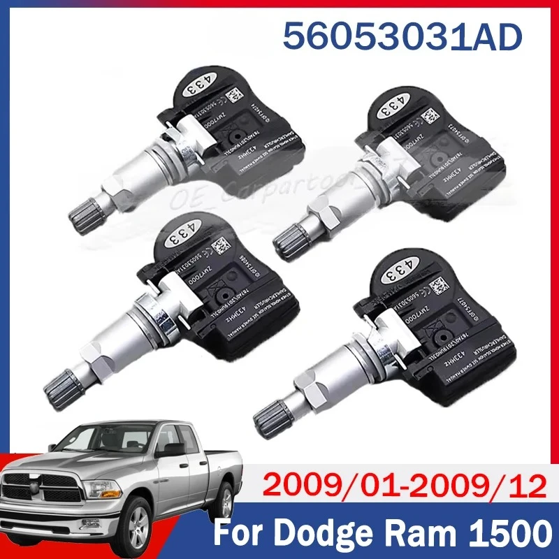 

For 2009 Dodge Ram 1500 TPMS 56053031AD 4PCS/Lot Tire Pressure Monitoring System Sensor 433MHZ 68001698AB 56053031AC 68001698AA