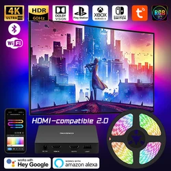 Podświetlenie telewizora z podświetleniem Led diody na wstążce taśma RGB zestaw oświetlenia Led do synchronizacji kolorów dla urządzenia 4K HDMI 2.0 dla Alexa/Google/TV, pudełko