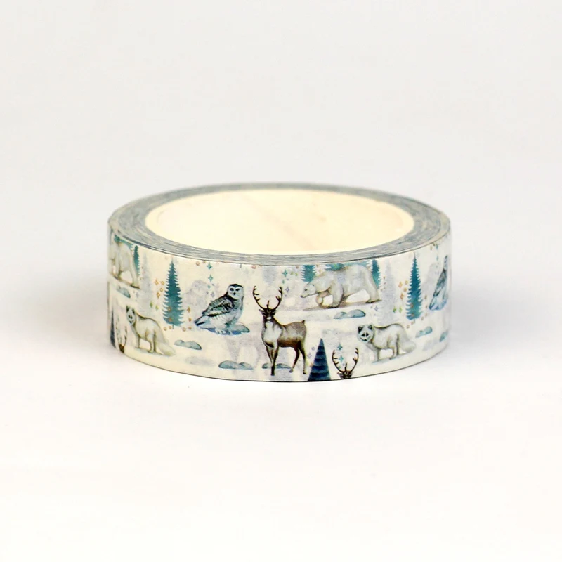 1X Arctic Animal Washi Tape Polar Bear Reindeer Owl Nordic Winter Snow Decor Masking Tape for Journal Scrapbook Wrap Stationery