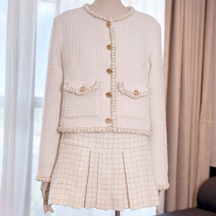 

NIGO Women's Spring/Autumn Wool Twill Round Neck Single-Breasted Solid Color Fitted Long Sleeve Cardigan Jacket Ngvp #nigo2295