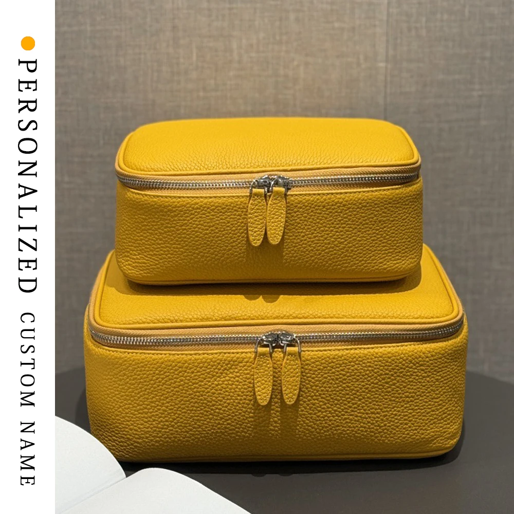 

Genuine leather large capacity fashionable makeup bag portable multi-function toiletries bag simple travel cosmetic storage
