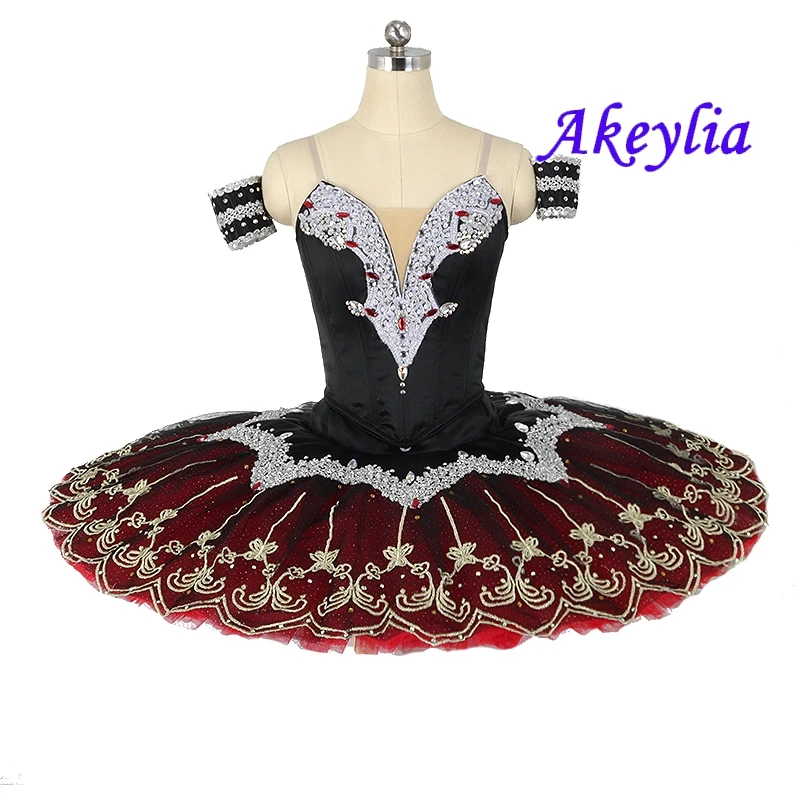 No elasticity satin black red tutu Ballet Competition Dress Custom blue bird Performance Professional Stage Split bodice JN0501