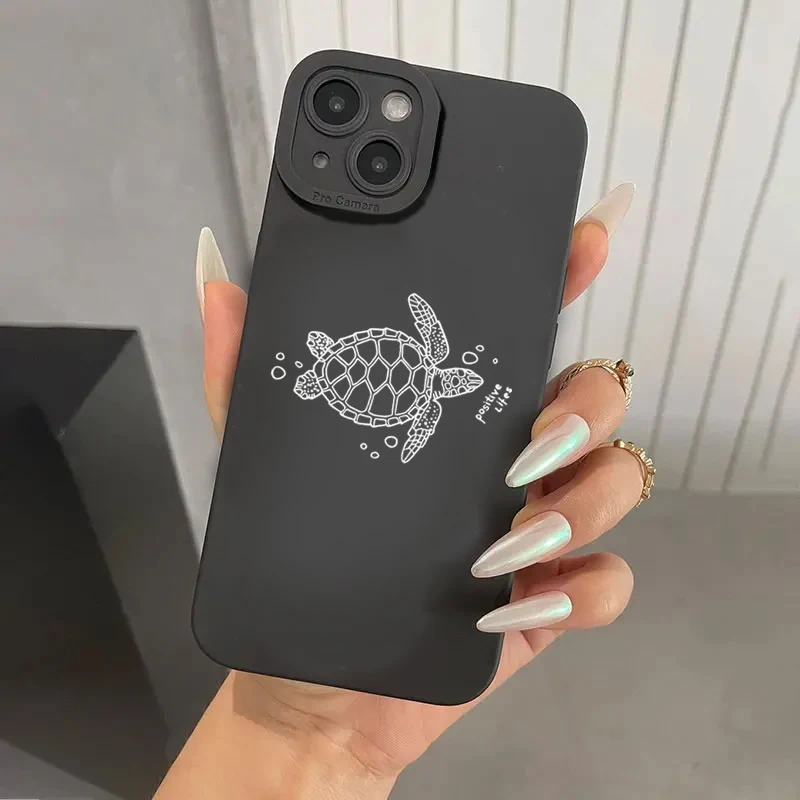 

Black Sea Turtle Print Silicone Phone Case For iPhone 16 13 15 14 12 11 Pro Max XS X XR For iPhone 16E 7 8 Plus SE 12 Pro Cover