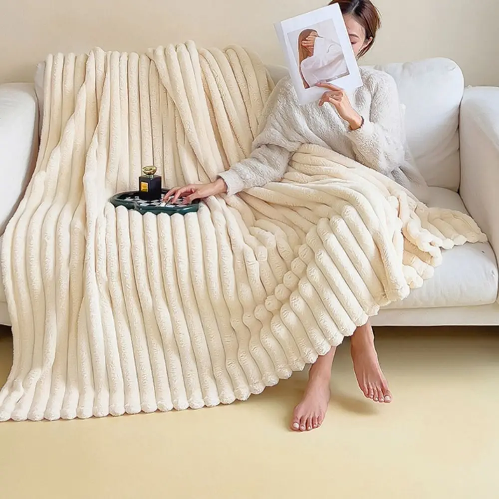 

Bed Suppiles Solid Color Flannel Blanket Thickened Warm Plush Blanket Comfortable Soft Office Nap Blanket Home