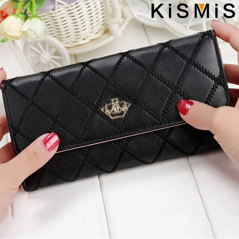 KISMIS Stylish Diamond Pattern Tri-Fold Wallet - Spacious Card Holder with Multiple Slots, Perfect for Everyday Use