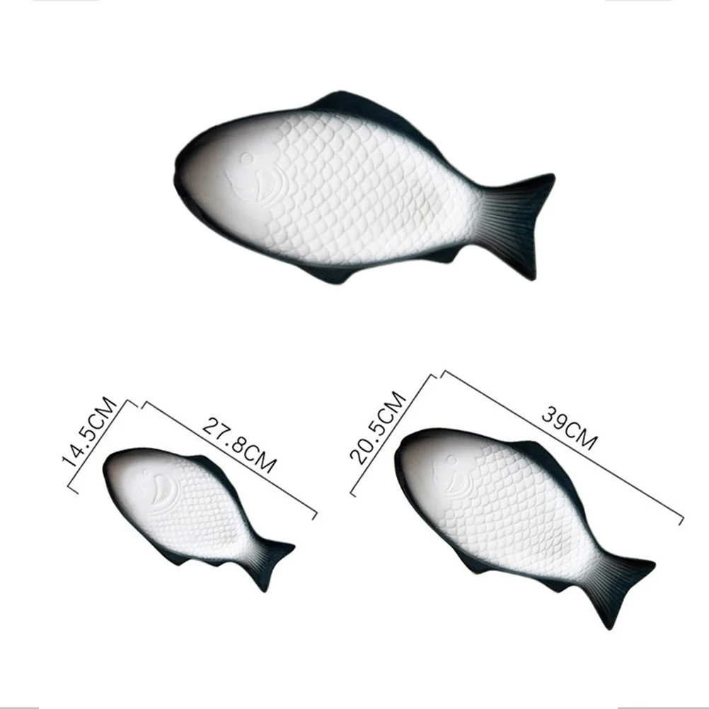 

15 Inch Dark Green Creative Ceramic Fish Shaped Dish Unique Serving Plate for Sushi Snack Storage Party Wedding Home Restaurant