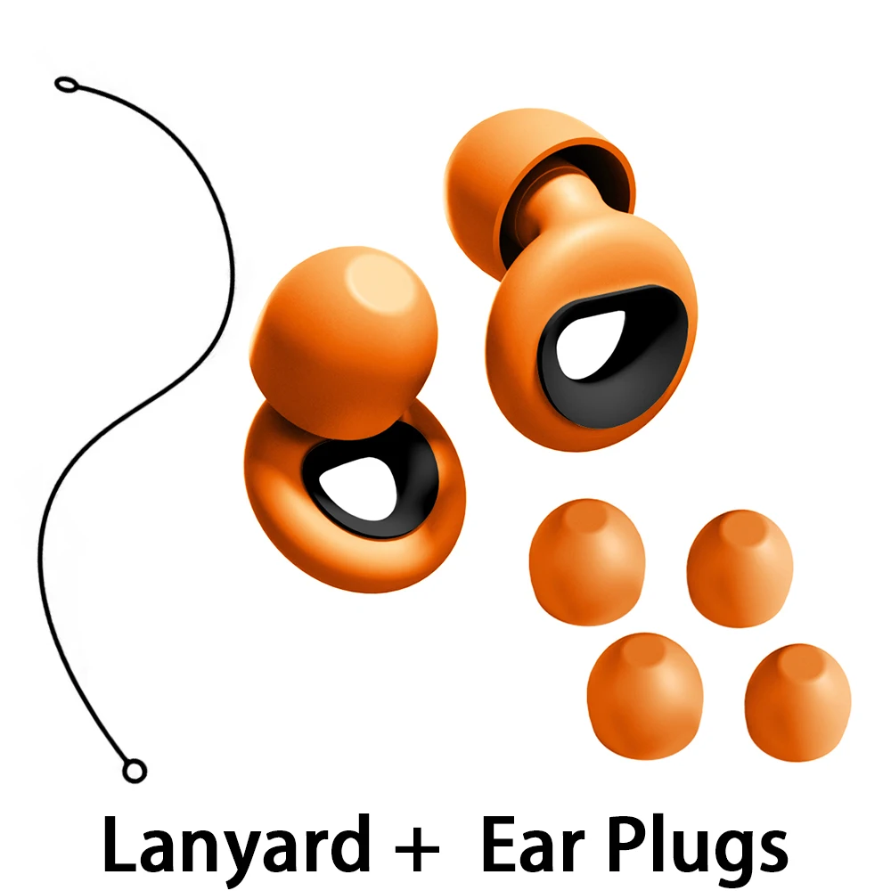Soft Silicone Reusable Ear Plugs with Lanyard Noise Cancelling for Sleeping Swimming & Learning - Hearing Protection
