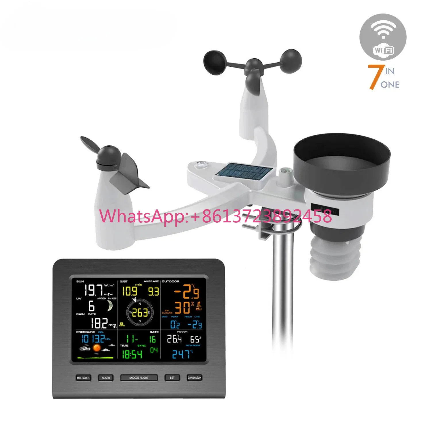 7-In-1 WIFI Wind Speed Wind Direction UV Illumination Rainfall Temperature and Humidity Weather Forecast Electronic Clock .