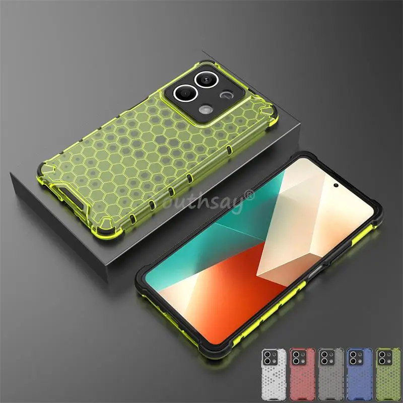 Image of Waben stoßfest für Xiaomi Redmi Note 13 Fall Rüstung Capa Redmi Note 13 Abdeckung durchscheinende TPU PC schützen Redmi Note 13 Fall
