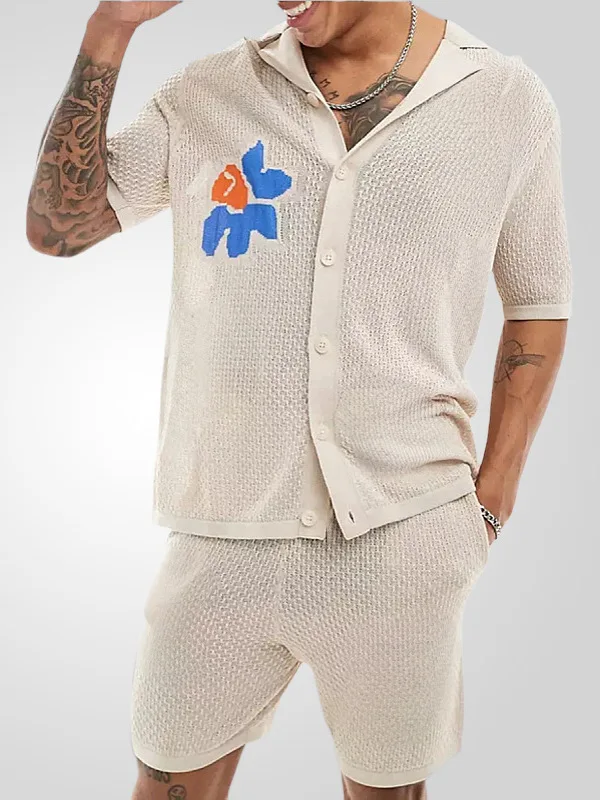 

Летний мужской трикотажный шерстяной комплект 2025: повседневный спортивный костюм-двойка из полиэфирного волокна, большие размеры