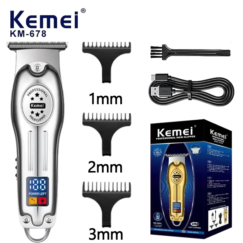 Kemei KM-678 Portable Mini Clippers Professional Metal Hair Clipper LCD Display Electric Trimmer Rechargeable HairCutter Machine