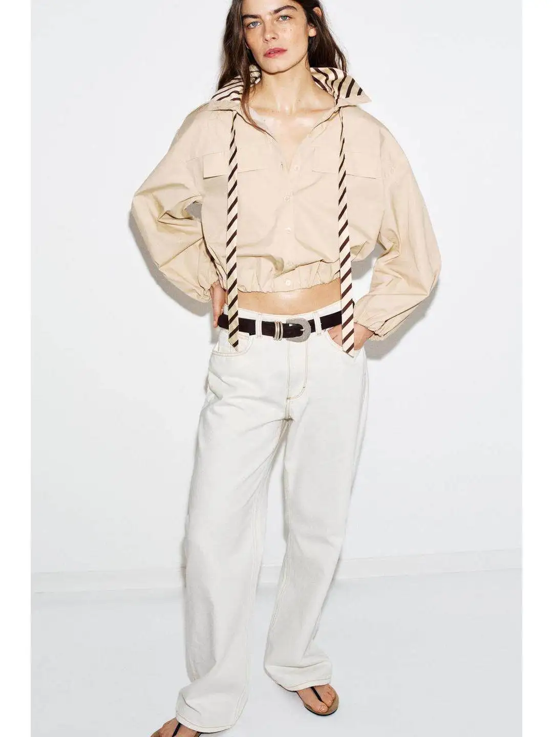 

Casual Loose Fashionable Color Block Collar Shirt Silk Gauze Spring 2026 Women's Short Sleeve Long Sleeve Breathable Skin-Fri...