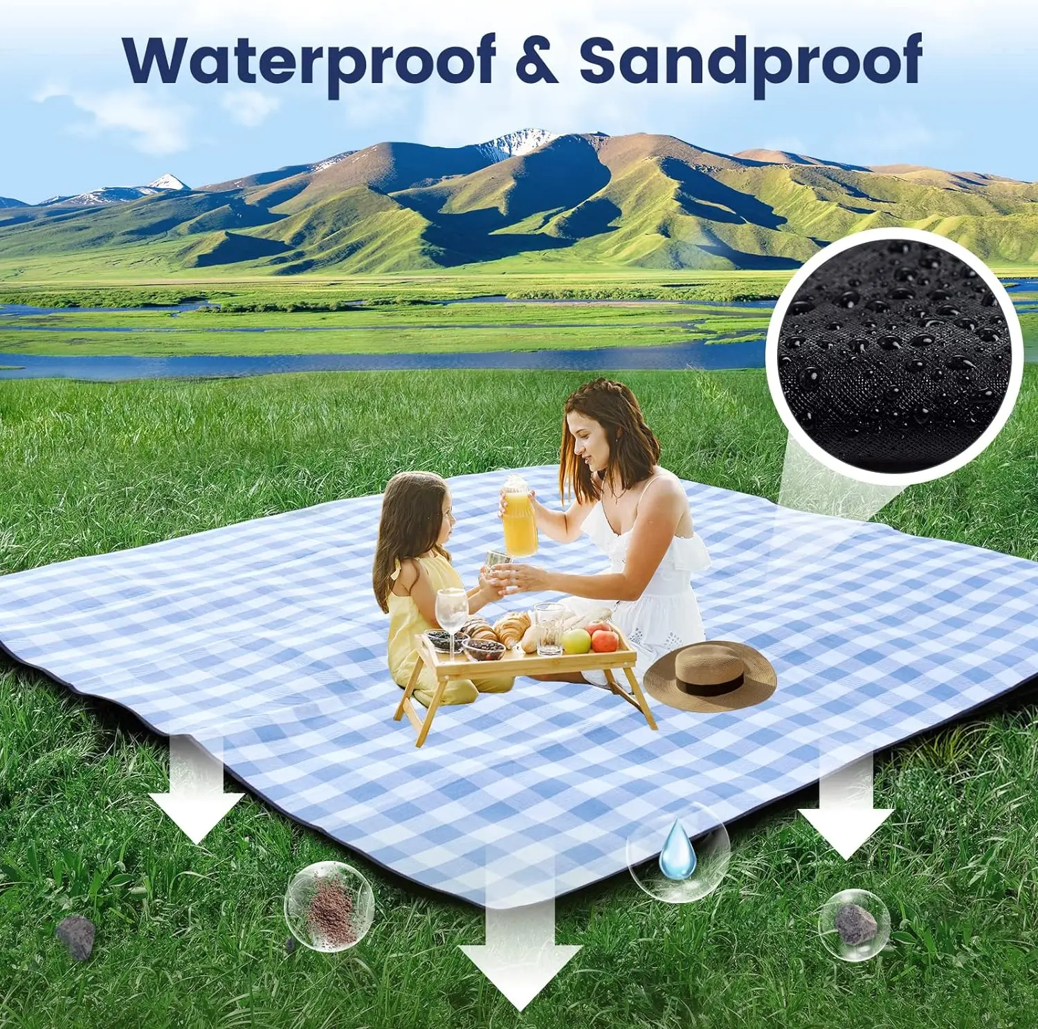 ZHUOHUA Picknickdecke Extra Groß, Wasserdichte und Faltbare Strandmatte, Outdoor für 8 Erwachsene, Camping, Park, Strand, Rasen, Innenbereich – Detail 5