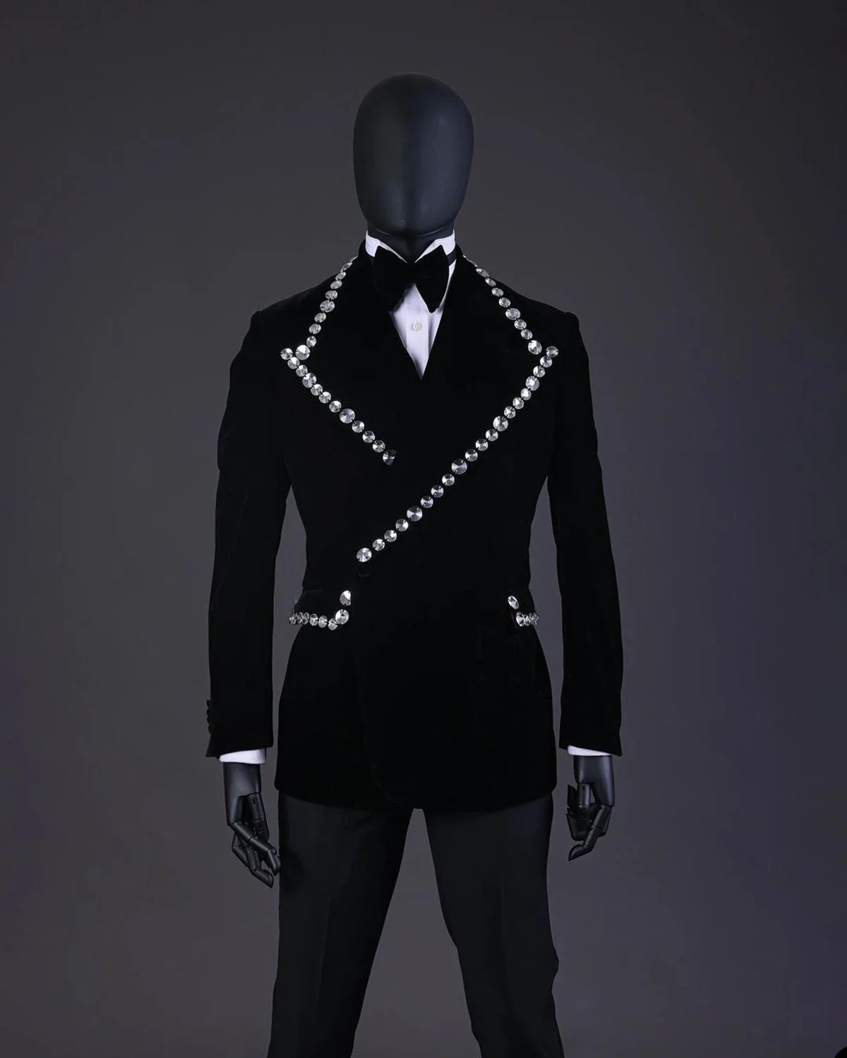 Crystal Men Suits Slim Fit Groom Wedding Tuxedos 2 Pieces Double Breasted Black Velvet Male Prom Blazer Costume Homme