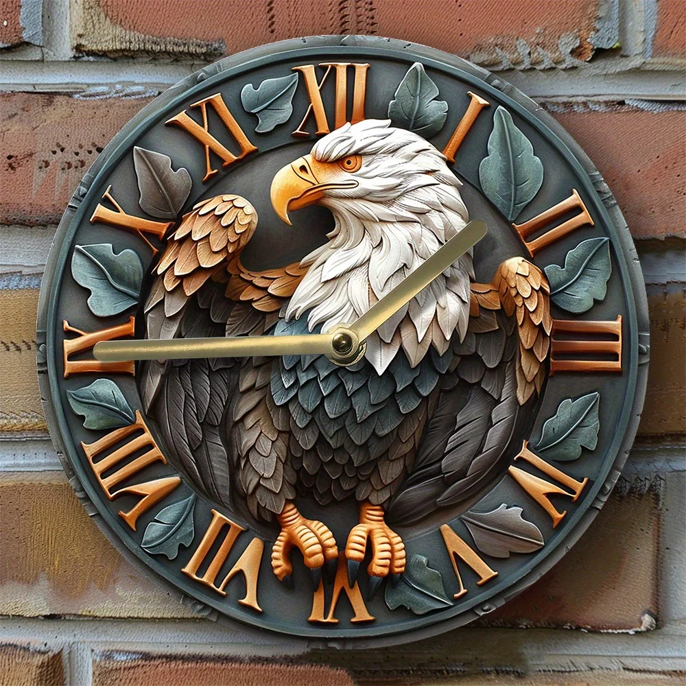 

Bald Eagle Silent Aluminum Wall Clock - Patriotic Independence Day Decor, Diy Autumn Bedroom Theme Wall Clock Modern Design