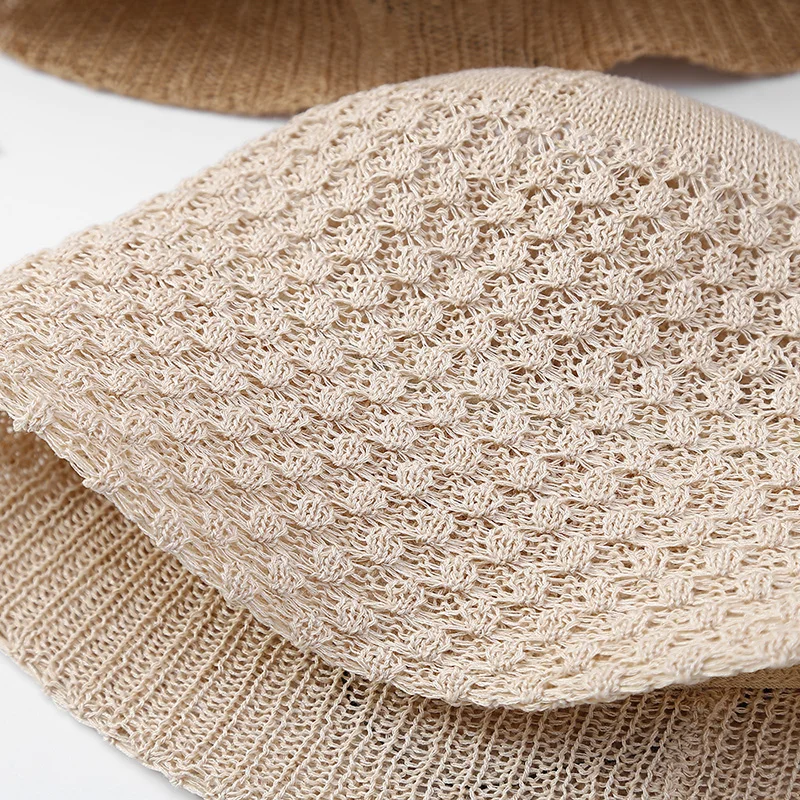 Summer Linen Bucket Hat for Women Breathable Sun Protection Knitted Fisherman Hat Panama Caps for Ladies Sombrero Pescador