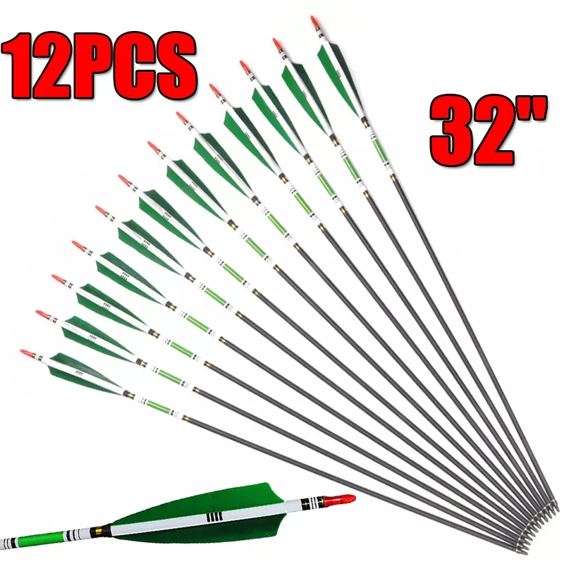 12Pcs 32 Inch Carbon Arrows Spine 500 OD7.8mm Shaft Real Turkey Feather Hunting Outdoor Shooting Sports