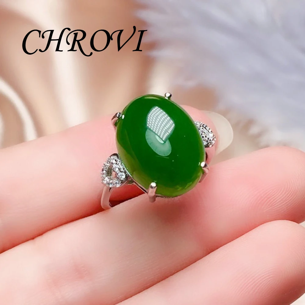 Luxuriöser Ring aus 925er Sterlingsilber mit natürlichem Jade, vergleichbar mit Jadeit, offener Ring für Damen. Retro-Fingerring-Accessoire – Detail 5