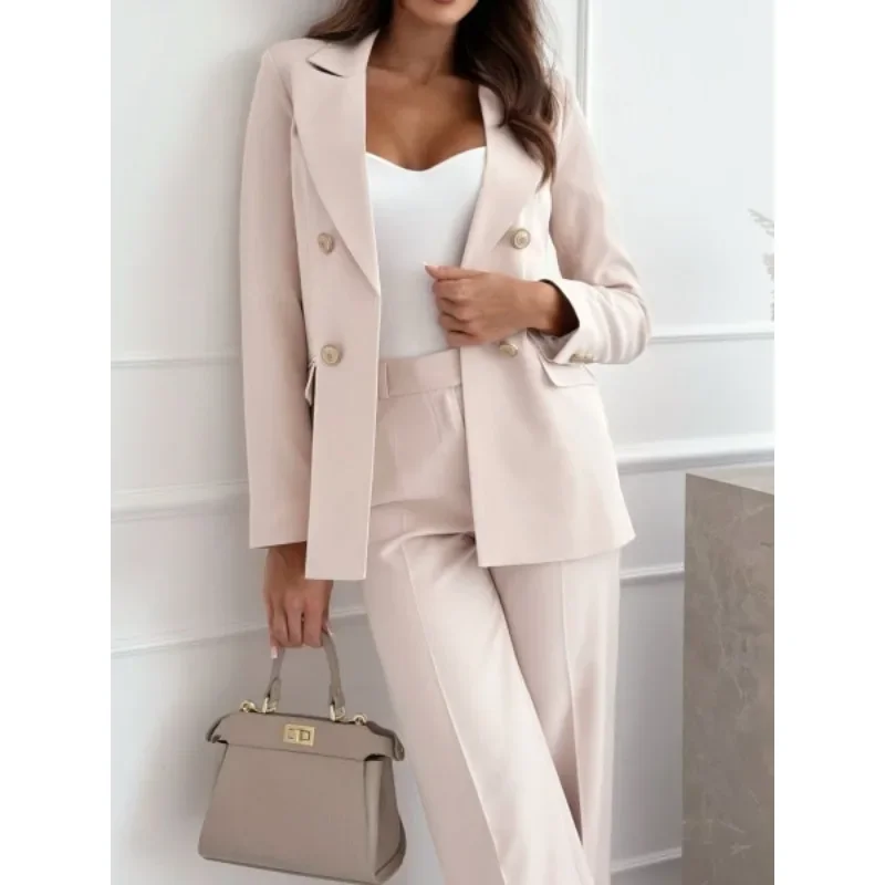 

S-XXL New Women's Fashionable and Elegant Double Breasted Short Coat Ladies Long Sleeve Casual Solid Color Suit Coat