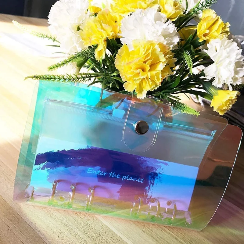 غطاء الموثق الميزانية مع قوس قزح ملون ، المغلفات النقدية ، 6 حفرة ، واضحة ، أكياس ورقة فضفاضة ، A6 ، 12 قطعة