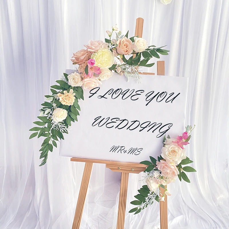 New Custom Wedding Welcome Card Florals Rose Peony Artificial Creative Sign Corner Floral for Party Event Decor Garland Flower