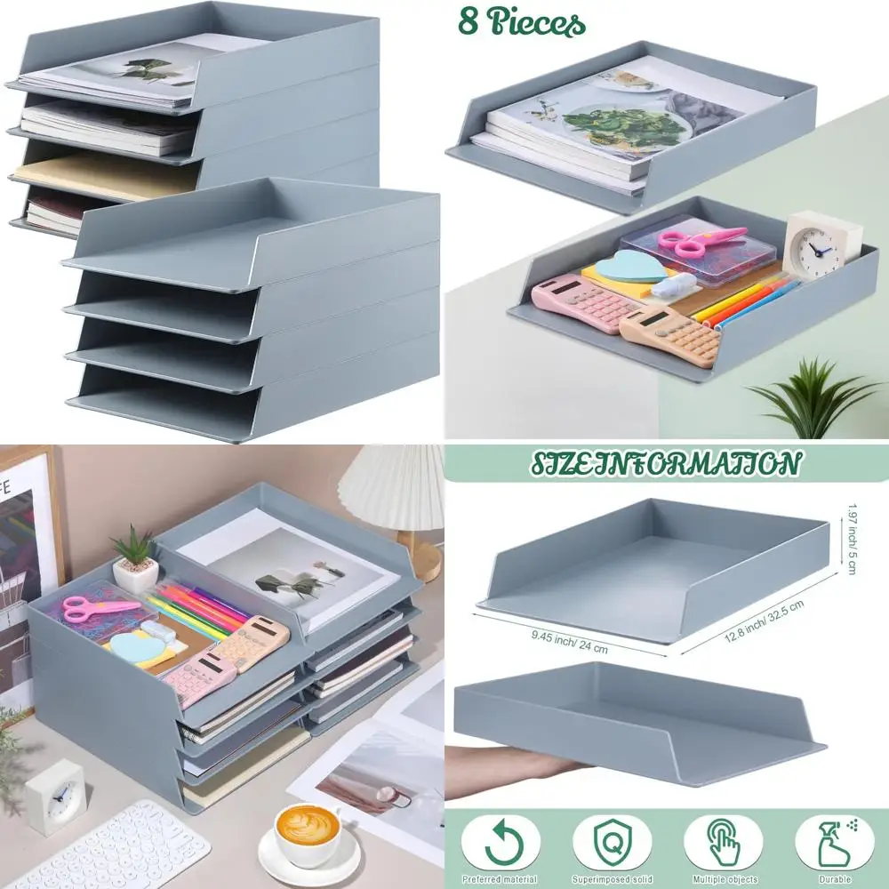 8 шт. штабелируемые лотки для бумаги, прямоугольный пластиковый настольный держатель, настольный органайзер для документов, файлов, хранение букв для офиса, класса