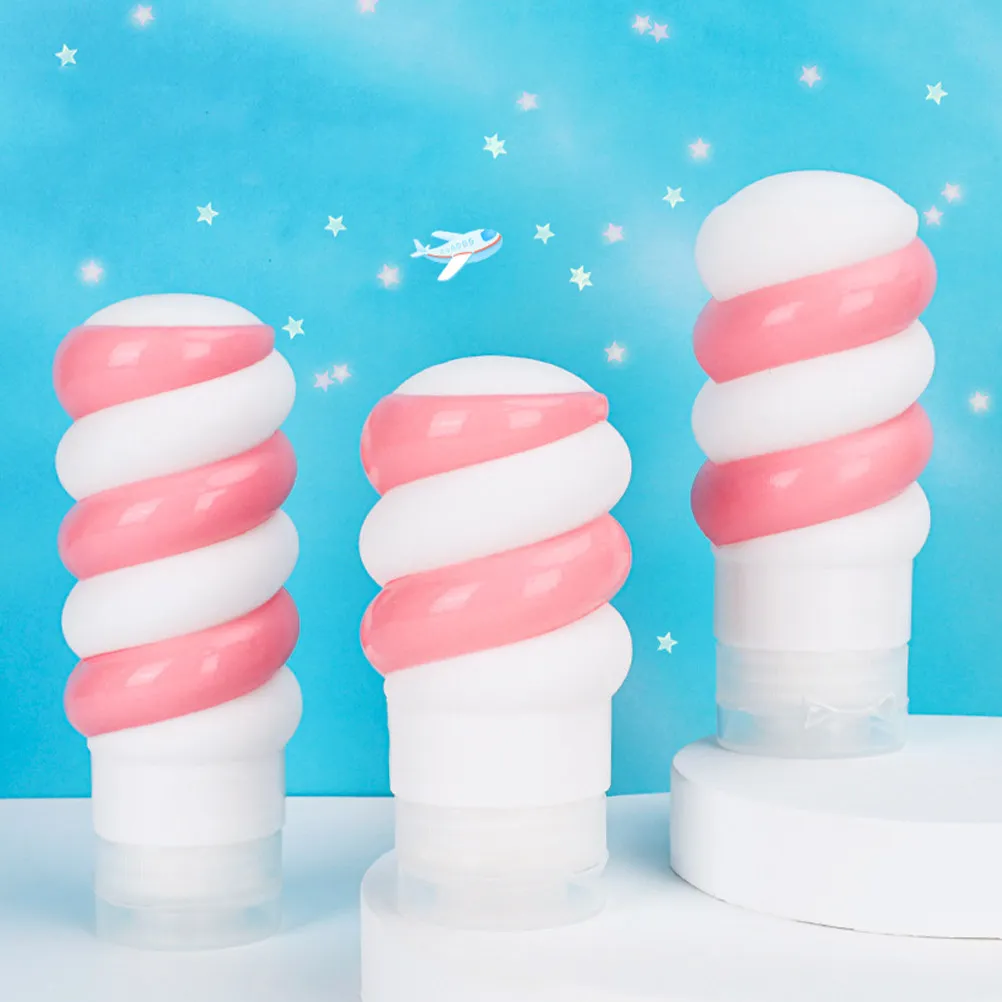 3pcs Silicone Travel Bottles Set – Cute Cartoon Toiletry Containers for Shampoo, Conditioner, Body Wash & Lotion