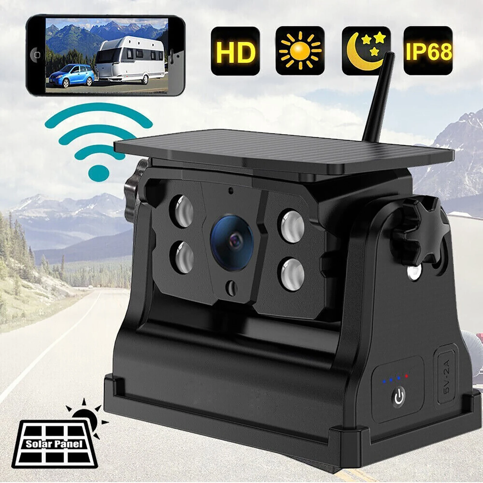 

Lastbus Solar Wireless Backup Camera Magnetic WiFi Truck Trailer Car For iPhone Android