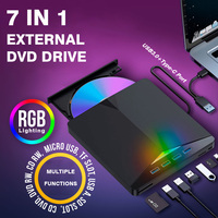 USB 3.0 7-in-1 Type-C TF SD External CD DVD RW Optical Drive DVD Burner Reader Player Tray Type for Windows 7/8/10 Desktop