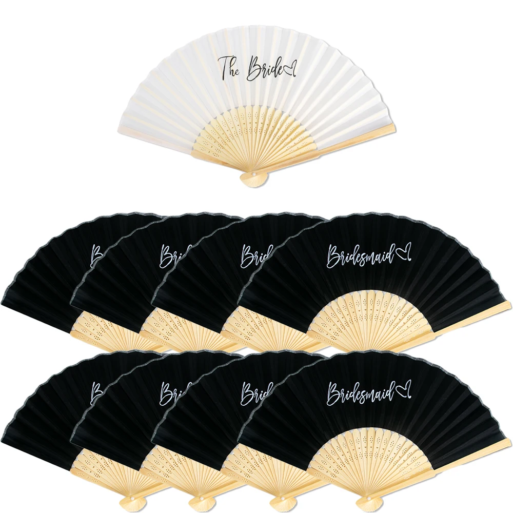 

5/7/9pcs White Black Bamboo Folded Hand Fan Handheld Fans Bridal Shower Bridesmaid Gifts Wedding Party Bride Engagement Party