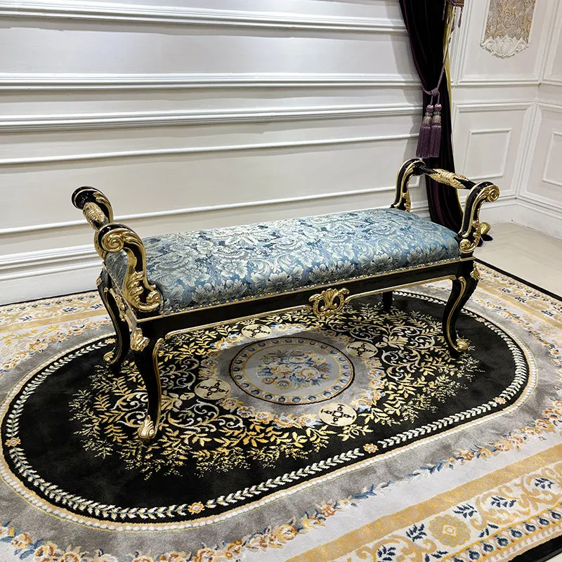 French court bedside stool, European luxury fabric embroidered concubine stool, solid wood bench, bedside sofa stool
