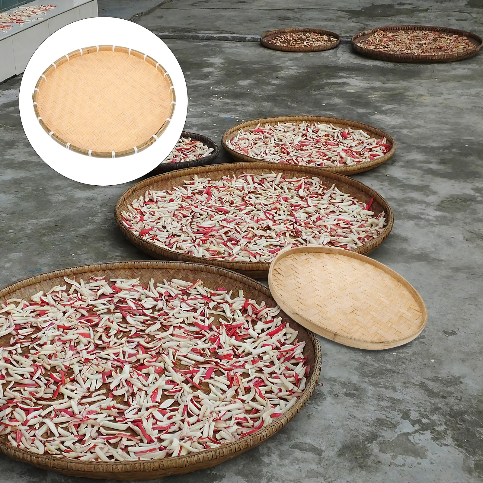 

Bamboo Woven Basket Sieve Round Multipurpose Lightweight Serving Tray Tea Leaves Household Basket