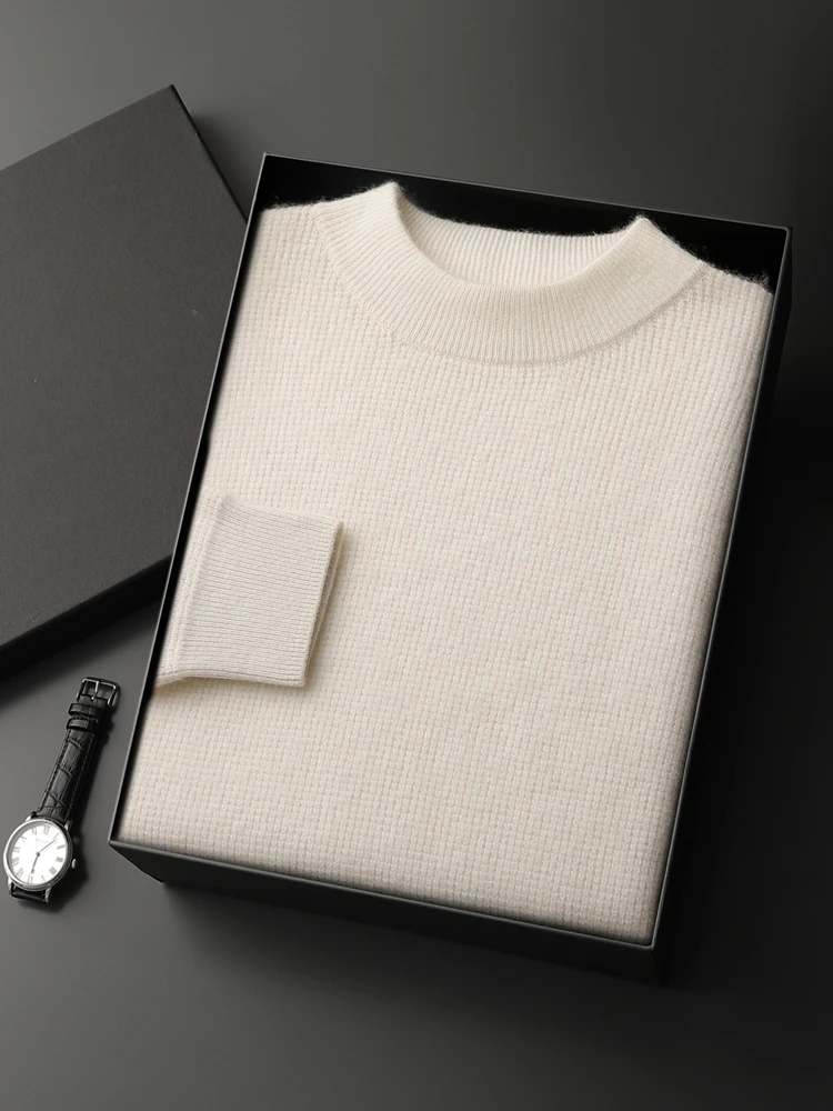 

Autumn Winter Basics 100% Cashmere Sweater Men's O-Neck Pullover Soft Warm Jacquard Knitwear Solid Color Casual Business Clothes