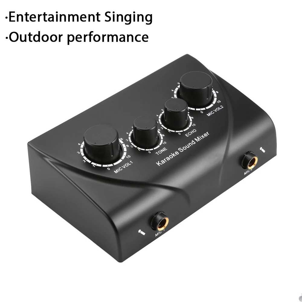 

Portable Karaoke Sound Audio Stereo Echo Mixer Dual Microphone Inputs RCA Cable Power Adapter for Family Outdoor Entertainment ﻿