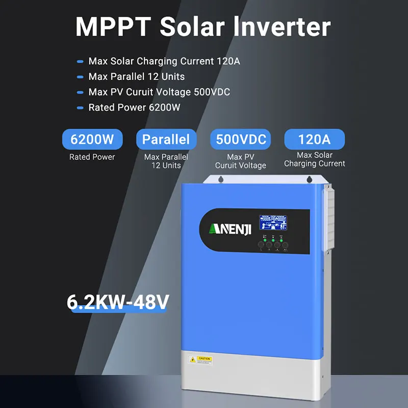 6.2KW 48V Off-Grid Solar Inverter 12 Units Parallel Pure Sine Wave Built-in MPPT 120A & WiFi 500V PV Input for PV System