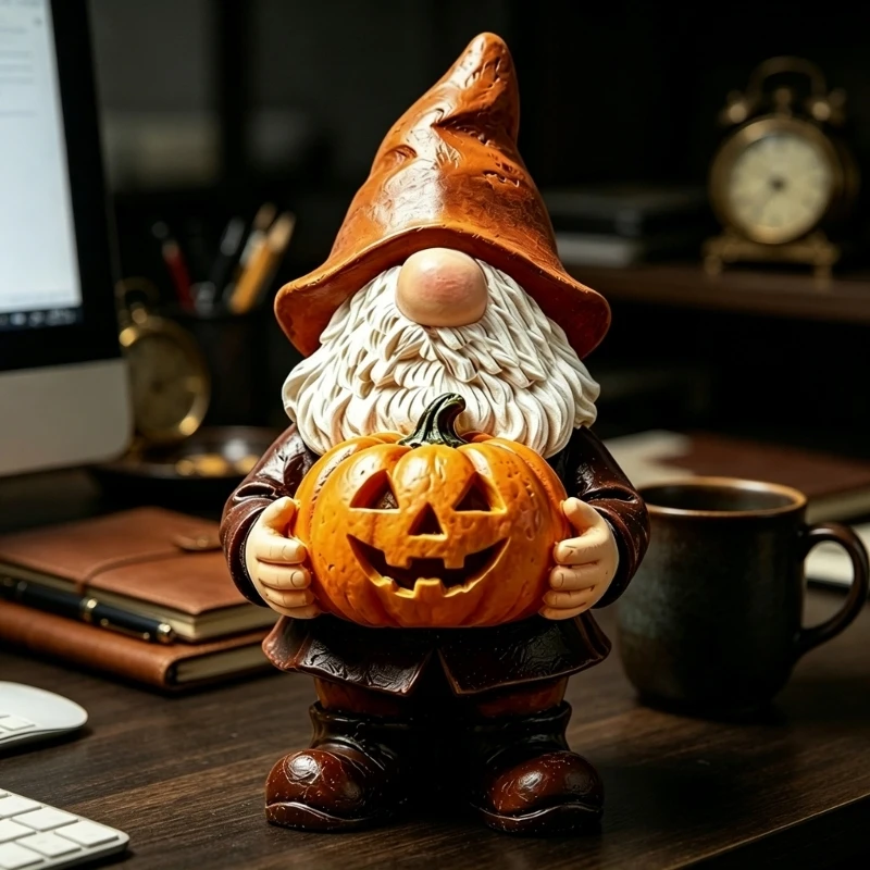Halloween Gnomes Figurines Decors Holiday Figurine Statue for Fall Harvest Shelf and Garden Display, Bearded Character 87HA